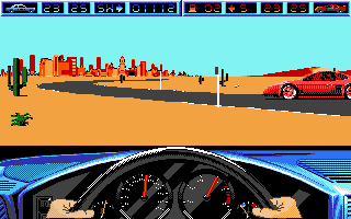 Highway Patrol II (DOS) screenshot: The wanted red car is spotted (VGA)