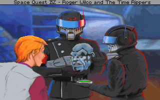 Space Quest IV: Roger Wilco and the Time Rippers (DOS) screenshot: The Time Rippers work for Vohaul... and they don't seem to be friendly!