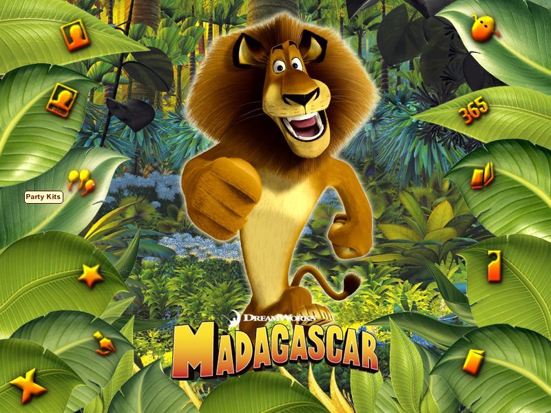Dreamworks Madagascar: Paint & Create (Windows) screenshot: Main menu 1<br>All the options are arranged around the edge, a text box appears when the cursor rolls over them