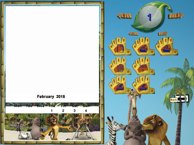 Dreamworks Madagascar: Paint & Create (Windows) screenshot: This is the calendar option shown before the player accesses the drawing tools. It starts with the current month but this can be changed to other months or a full year