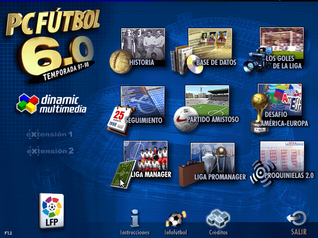 PC Fútbol 6.0 (Windows) screenshot: Main Menu