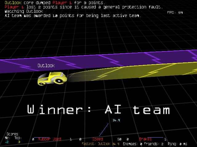 Armagetron Advanced (Windows) screenshot: AI team wins.
