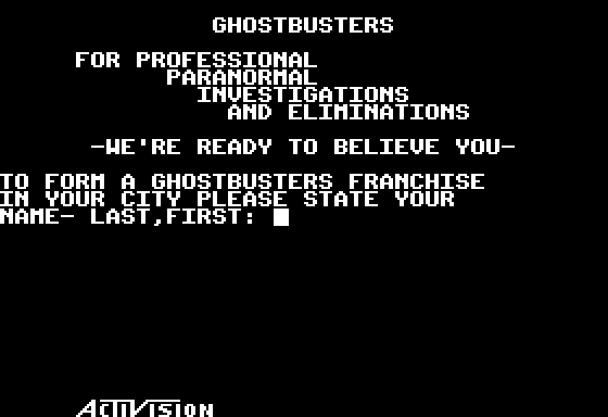 Ghostbusters (Apple II) screenshot: Starting a new game