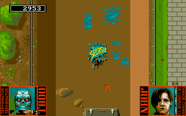 Terminator 2: Judgment Day (DOS) screenshot: Level 2 - Ride a motorbike through the flood channel