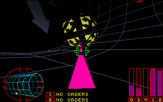 Cylindrix (DOS) screenshot: Destroying the vehicle