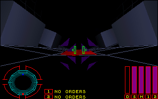 Cylindrix (DOS) screenshot: Starting position. Your wingmen are ahead.