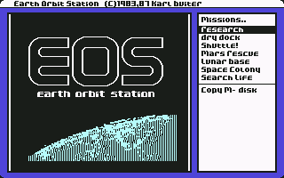 Earth Orbit Stations (Commodore 64) screenshot: Choose a mission.