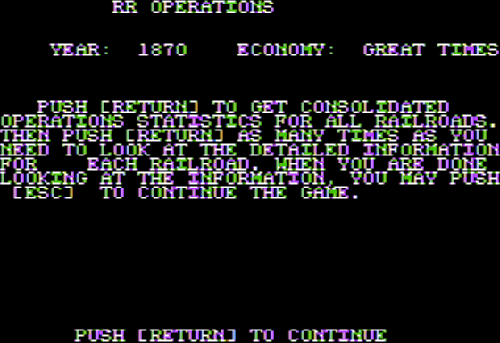 Rails West! (Apple II) screenshot: Turn Start