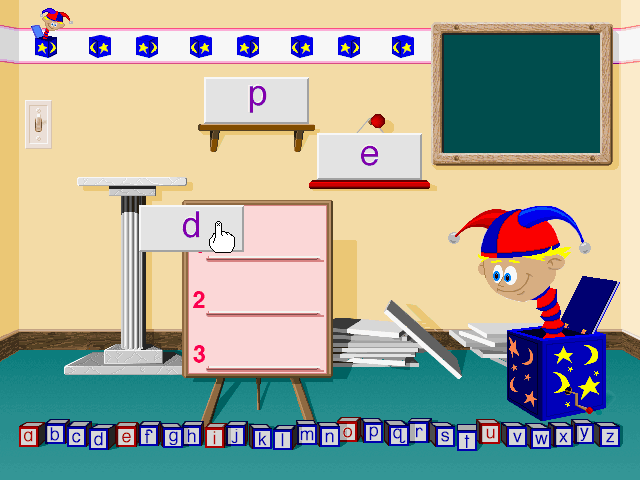 Ready, Set, Read with Bananas & Jack (Windows 3.x) screenshot: Dragging 'd' letter to order the letters