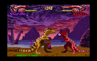 Primal Rage (DOS) screenshot: Blood on my face! I can't see anything!