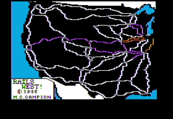 Rails West! (Apple II) screenshot: Game Map