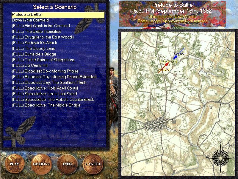 Sid Meier's Antietam! (Windows) screenshot: Scenario Selection<br><br>Demo version