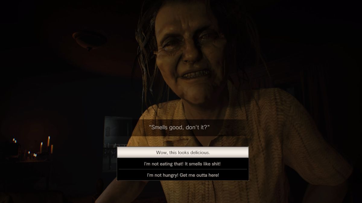 Resident Evil 7: Biohazard - Banned Footage: Vol.1 (PlayStation 4) screenshot: Bedroom: Dialogue choices are completely new feature