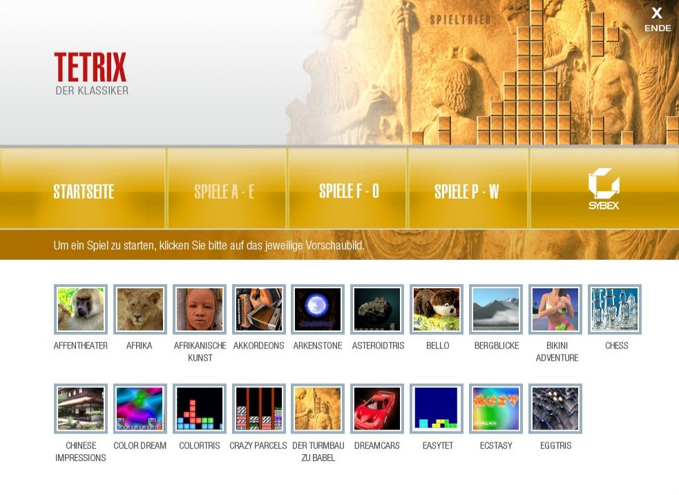 Tetrix-50 Variationen (Windows) screenshot: Games are in alphabetic order.