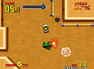 Thrash Rally (Neo Geo) screenshot: Crashing my sand buggy