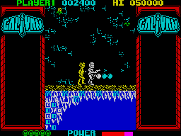 Galivan (ZX Spectrum) screenshot: Ok, Now I can shoot, but must turn left first.