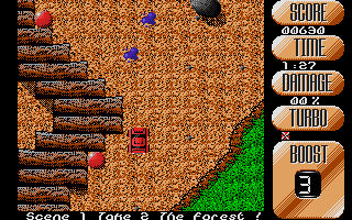 Nitro Boost Challenge (Atari ST) screenshot: Avoid red dots on all costs: they instantly crash your car