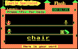 Henrietta's Book of Spells (DOS) screenshot: 'Flash' means remembering the word