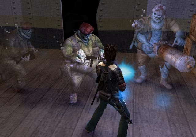 Ghosthunter (PlayStation 2) screenshot: Lazarus fights Ship Troopers
