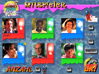 Flamingo Tours (DOS) screenshot: Choosing Characters.