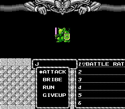 Might and Magic: Book One - Secret of the Inner Sanctum (NES) screenshot: Battle Rat, with a shield and dagger.