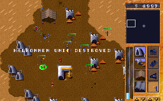 Arrakis (DOS) screenshot: The Harkonnens have breached the perimeter!