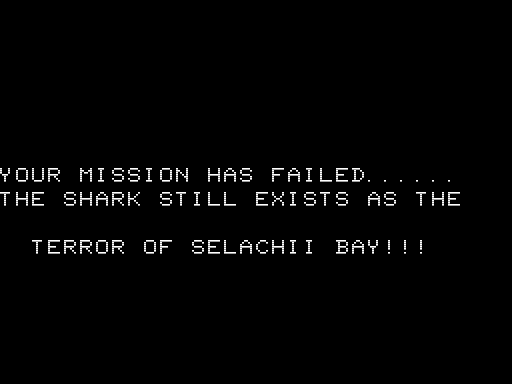 Terror at Selachii Bay (TRS-80) screenshot: I Fought the Shark, and the Shark Won