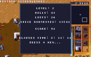 Arrakis (DOS) screenshot: Mission accomplished!