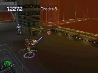 Star Wars: Episode I - Jedi Power Battles (PlayStation) screenshot: Time to slash the last enemy droid here.