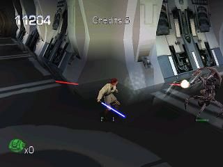 Star Wars: Episode I - Jedi Power Battles (PlayStation) screenshot: Fighting against a droideka is pretty hard.