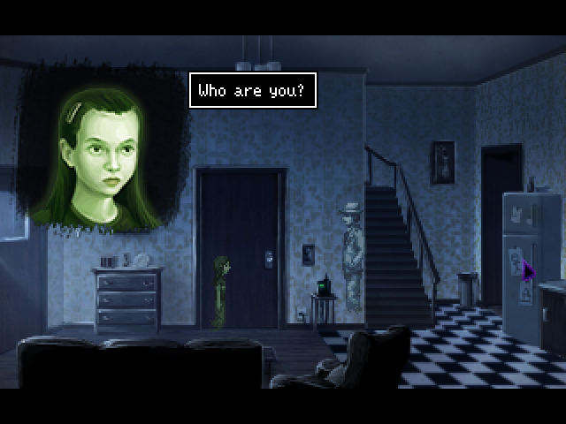 The Blackwell Epiphany (Macintosh) screenshot: Lia doesn't appear to be home, but her dead daughter sure is