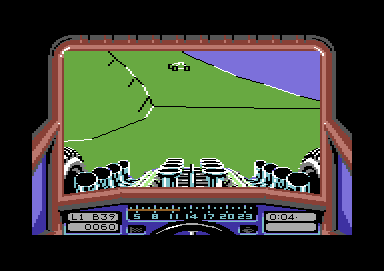 Stunt Track Racer (Commodore 64) screenshot: Driving the Hump Back course.
