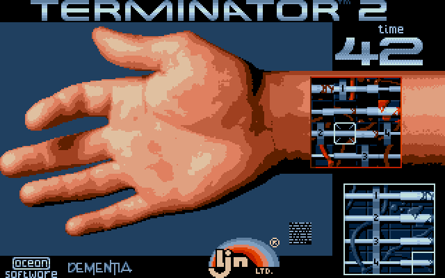 Terminator 2: Judgment Day (DOS) screenshot: Level 3 - Repair damaged tendons on the T800's arm