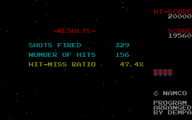 Galaga (PC-98) screenshot: Results