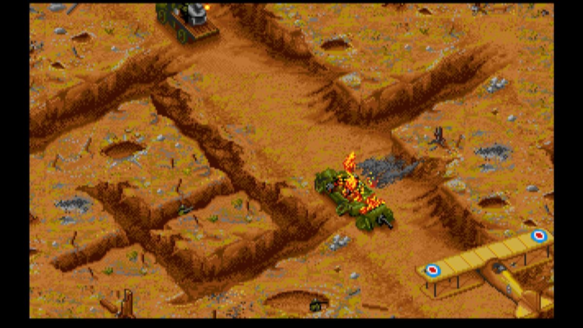 Wings (Macintosh) screenshot: Strafing the enemy trenches (GOG version)