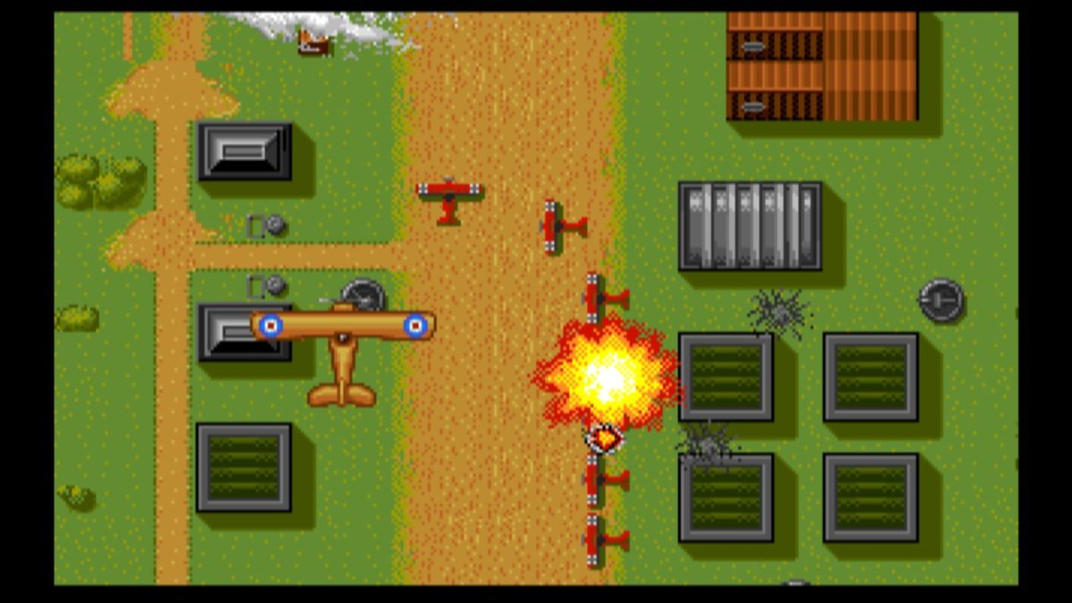 Wings (Macintosh) screenshot: Bombing the airfield (GOG version)