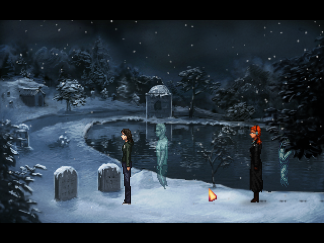 The Blackwell Epiphany (Macintosh) screenshot: Reunion on the graveyard