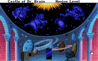 Castle of Dr. Brain (DOS) screenshot: The planetarium after the monolith has appeared - a clear hint to "Space Odyssey".