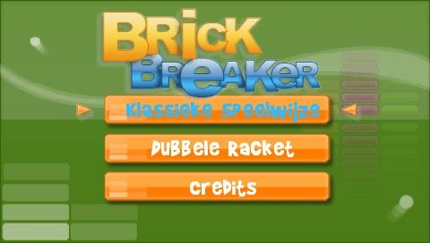 Brick Breaker (PSP) screenshot: Main menu (Dutch version)