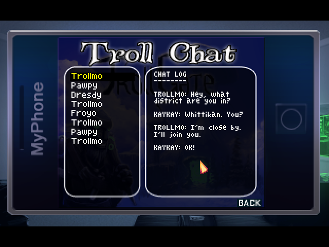 The Blackwell Epiphany (Macintosh) screenshot: TrollGame's chat room