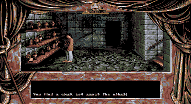 Dark Seed (DOS) screenshot: A lot of vases in the mausoleum's basement