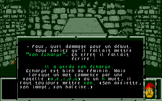 Le Labyrinthe d'Orthophus (Atari ST) screenshot: Choosing the wrong response.