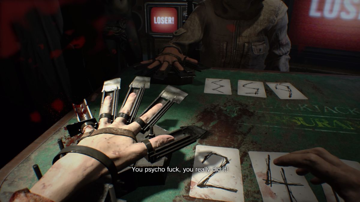 Resident Evil 7: Biohazard - Banned Footage: Vol.2 (PlayStation 4) screenshot: 21: There's still four more to go on this hand, not ready to give up just yet