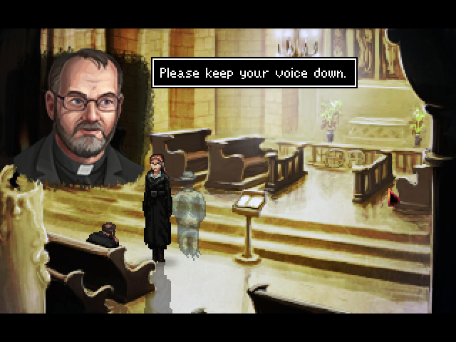 The Blackwell Epiphany (Macintosh) screenshot: Talking to a priest