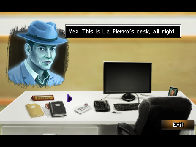 The Blackwell Epiphany (Macintosh) screenshot: Looking for clues at Lia Pierro's workplace