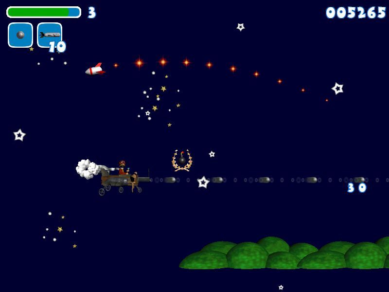 El Airplane (Windows) screenshot: A weapon power up, in this case a bomb, is about to be collected