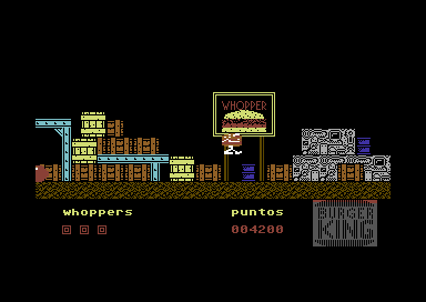 Whopper Chase (Commodore 64) screenshot: I died and am floating to the sky.