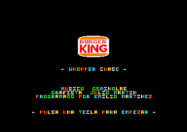Whopper Chase (Amstrad CPC) screenshot: Title screen and credits