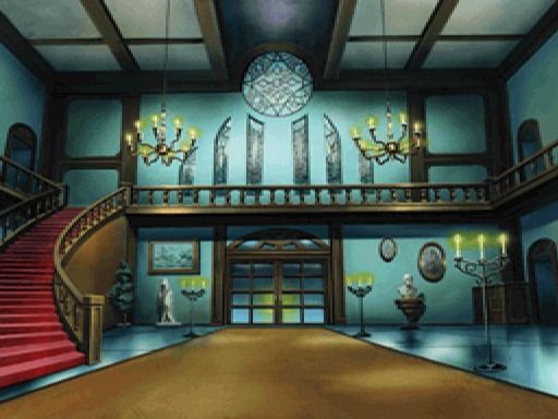 Genso Suiko Gaiden: Vol.1 - Harmonia no Kenshi (PlayStation) screenshot: It's a big mansion alright, I wonder where the owner of it is
