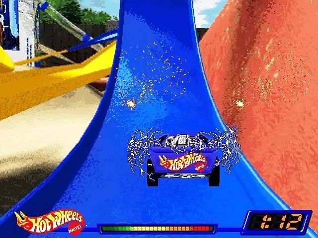 Hot Wheels: Stunt Track Driver (Windows) screenshot: Successful landing after stunt electrifies car with more time/performance